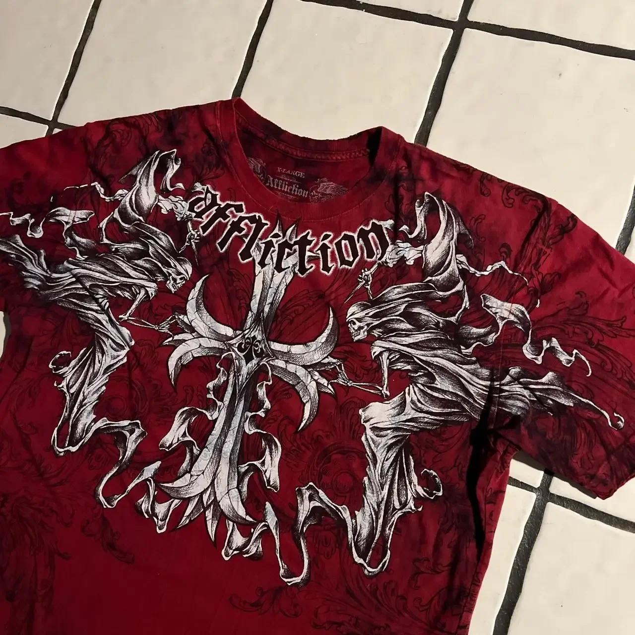 90s Red Affliction T shirt Men American Retro Cotton Round Neck Washed Shirt Hip Hop Couple Summer Specials Wear Goth T Shirts image 2