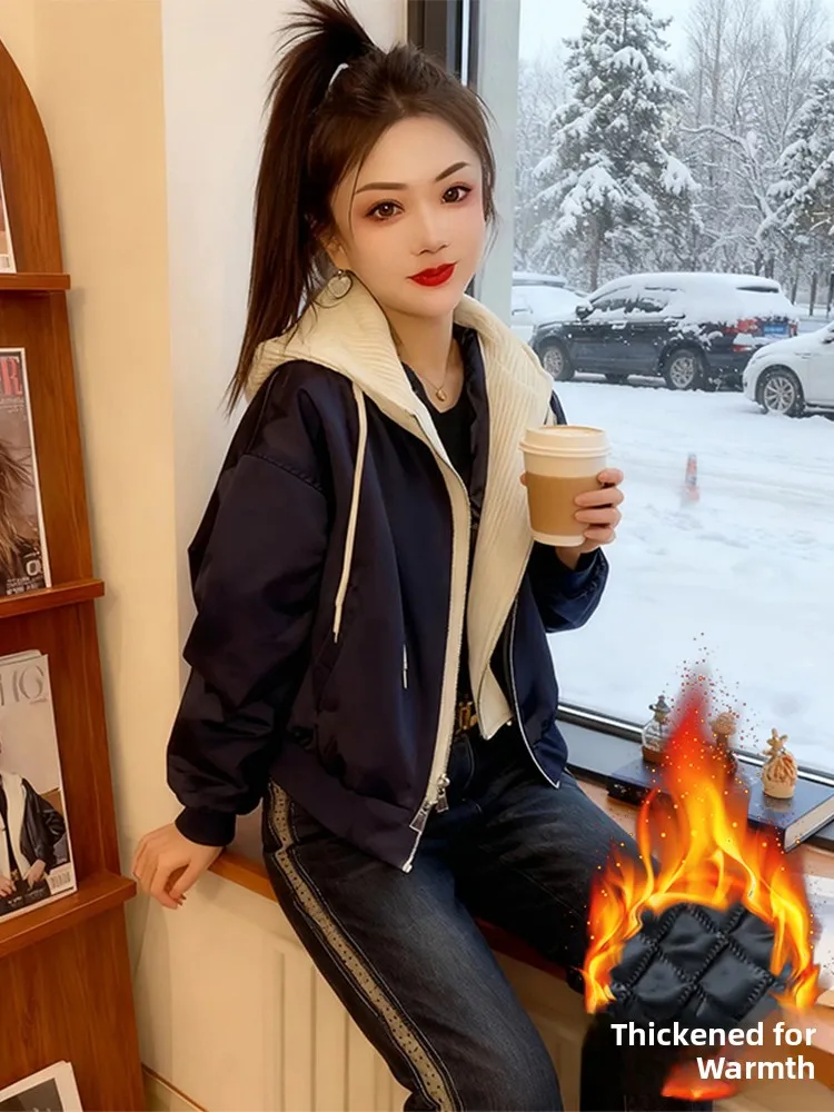 Chaud Fce doublé Thiened décontracté Sle femmes ort Jaet haut hiver nouveauté faux deux pièces conception à capuche fermeture à glissière