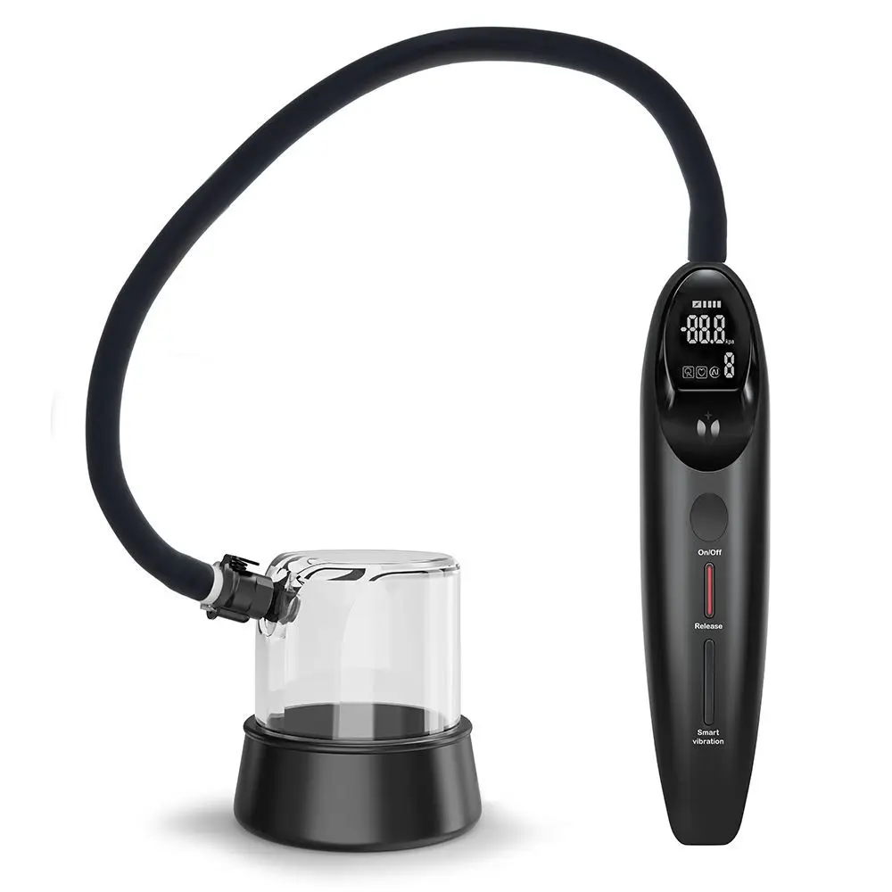 Electric Male Vacuum Pump Trainer with Suction Cup, Digital Control Handle and Glans Massage Accessories