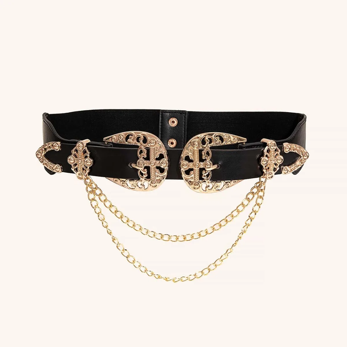 Double Buckle Hollow Out Buckle Head Elastic Stretch Waist Trainer Chain Belt Waistband for Women
