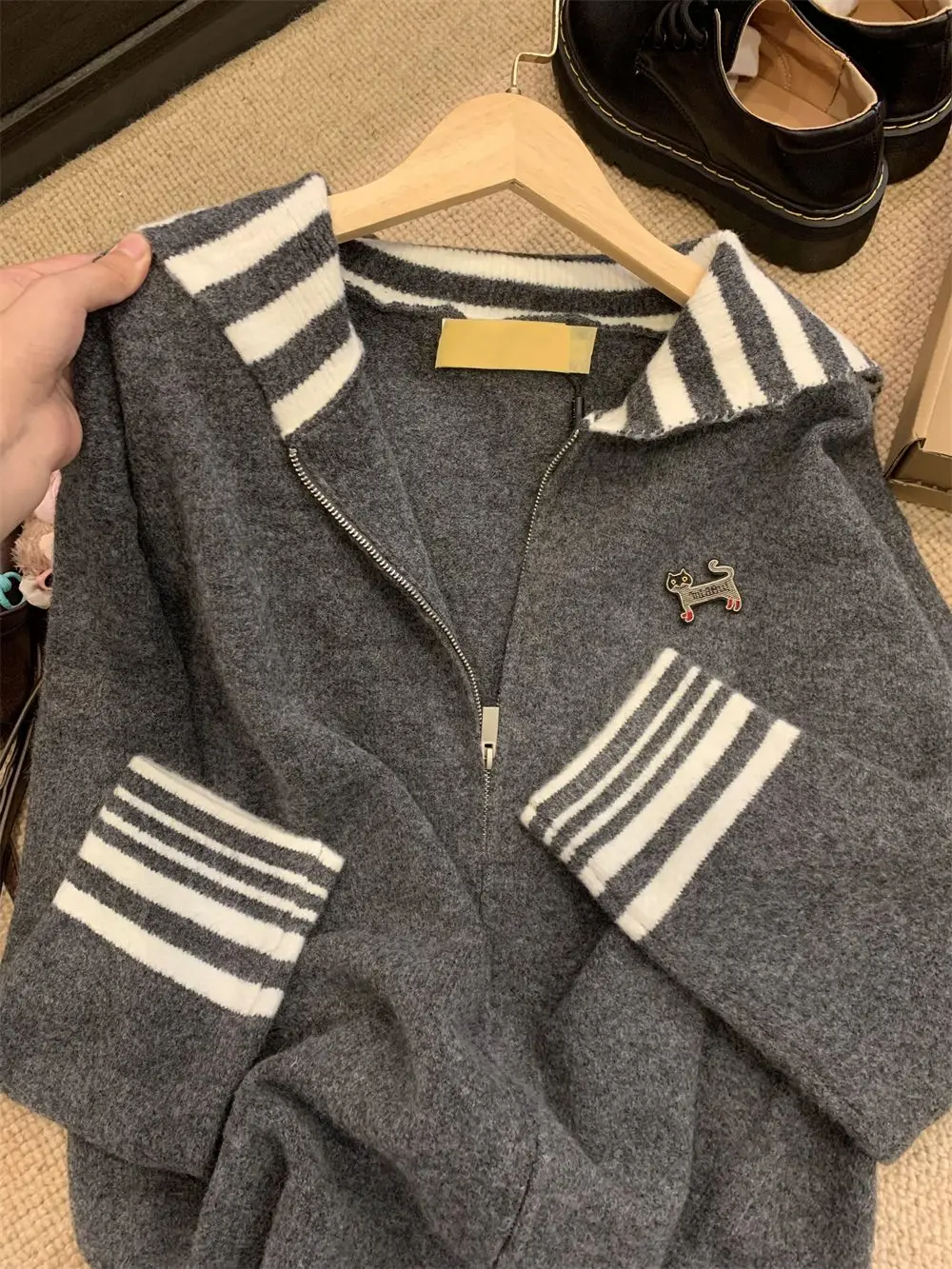 

Ay полосатый вязаный свитер, пальто Lazy Sle, женский осенне-зимний новый мягкий открытый кардиган Nouriing, топ, корейский Sle для поездок на работу