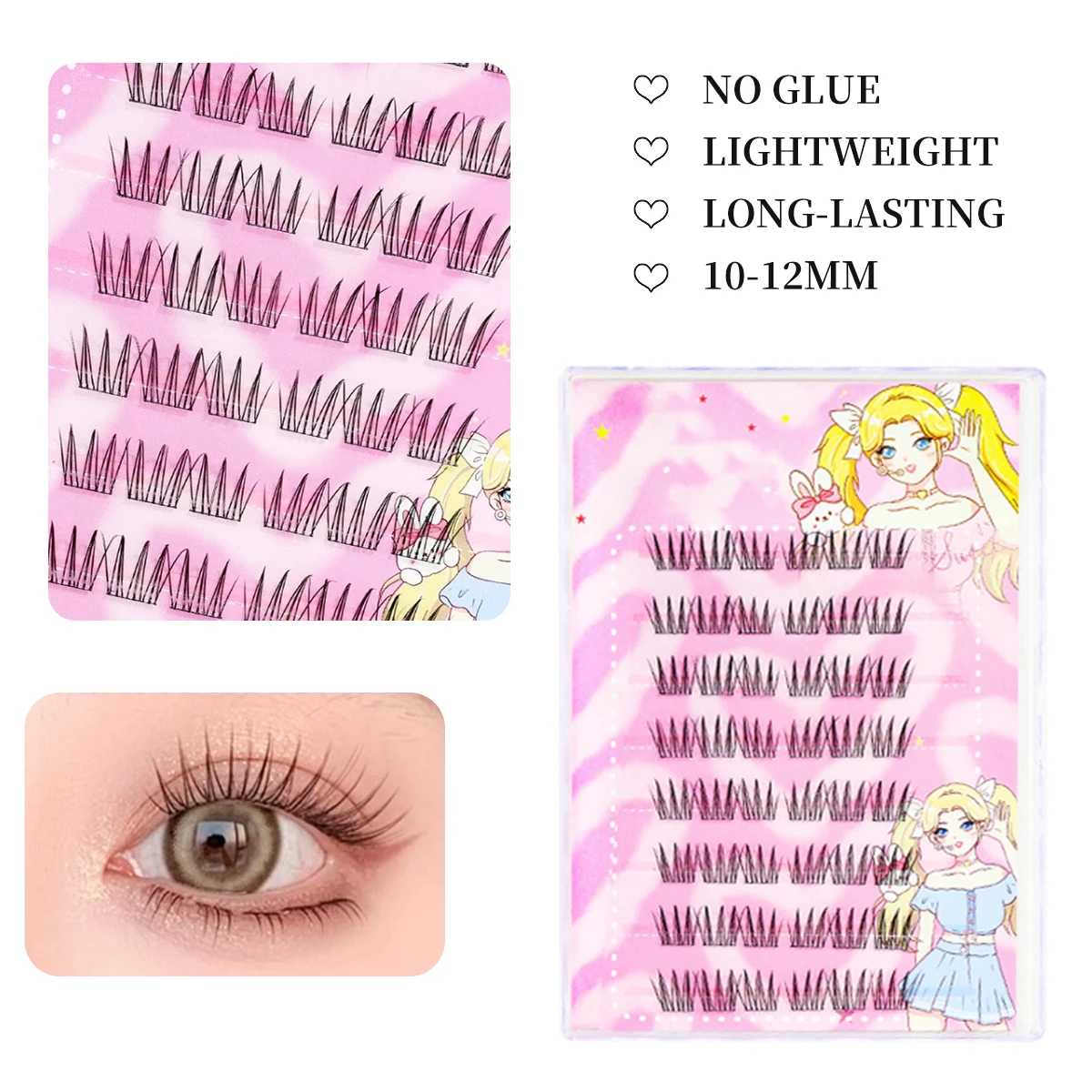 رموش عنقودية فردية ذاتية اللصق لا حاجة إلى غراء رموش صناعية قابلة لإعادة الاستخدام لمكياج الفتيات ذو الحجم الطبيعي