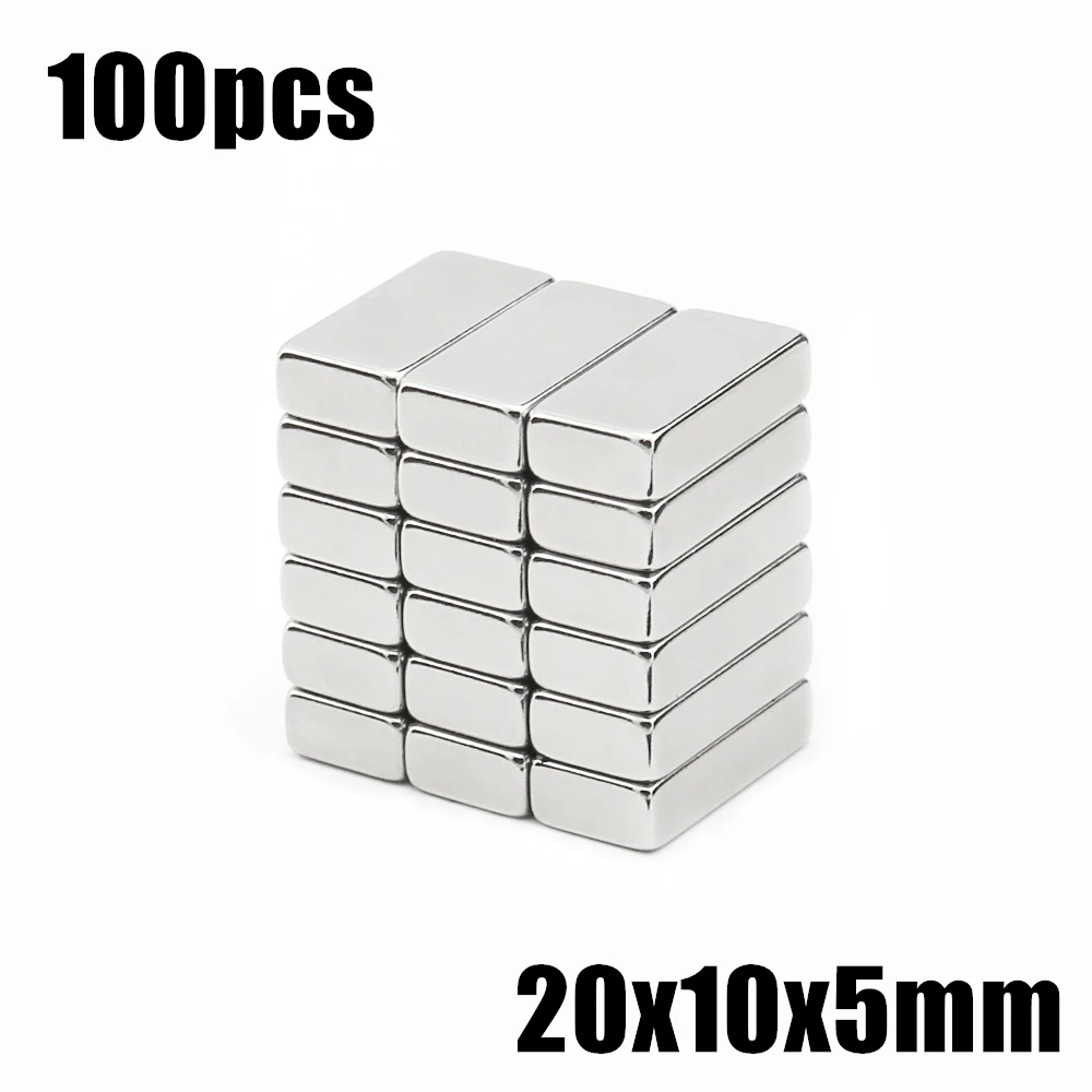 100pcs 20x10x5mm Super Powerful Strong Rare Earth Block NdFeB Magnet Neodymium N35 Magnets 20*10*5mm