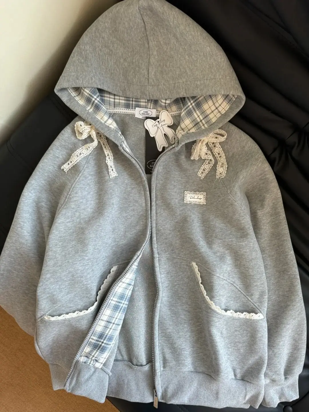 

Japanese Style Street 2025 Spring Harajuku Sweatshirts Woman Lace Bow Unique Zipper Hoodies Retro Sweatshirt Women Chic Clothes