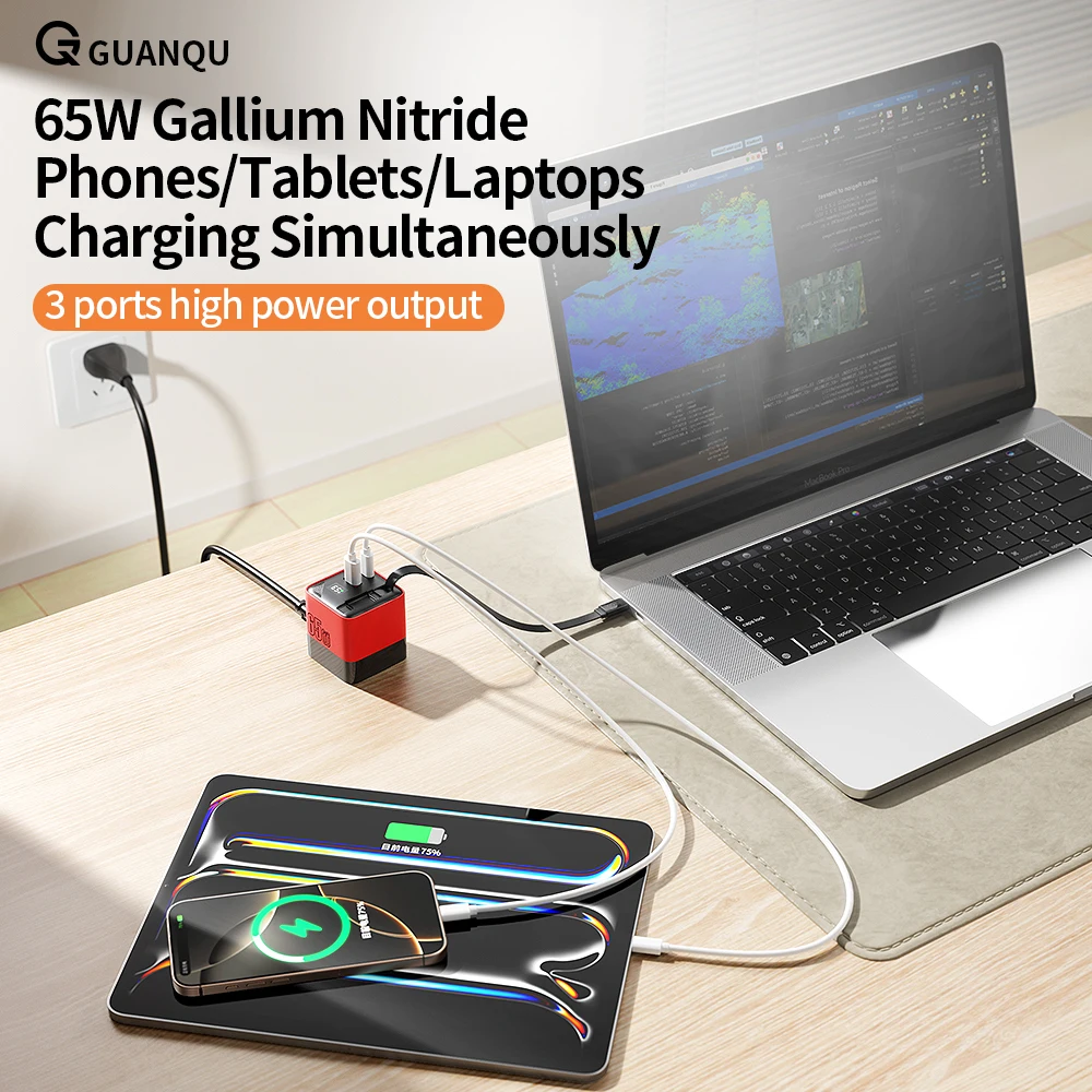 US 65W GaN Charging Head  Fast Charge Built-in 80CM TypeC Cable ,  for iPhone 16 15 Xiaomi Samsung With 1.5m Extension Cord