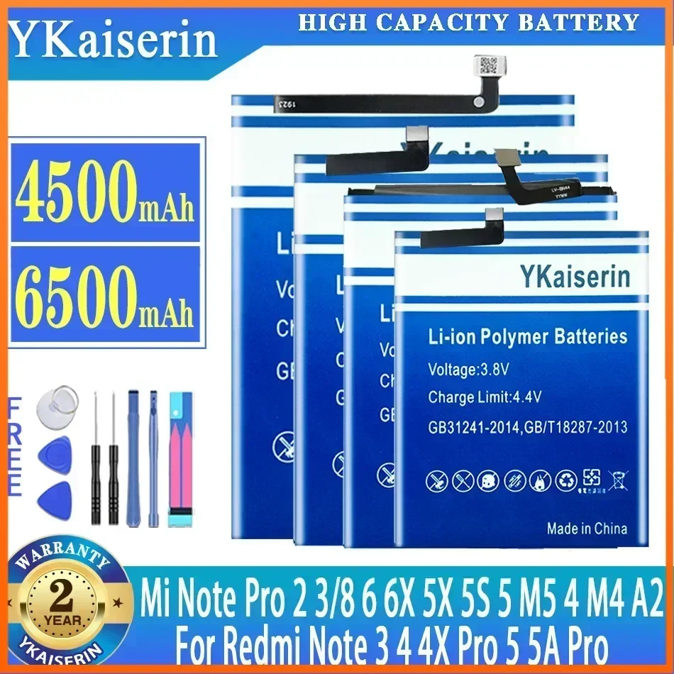 

YKaiserin Battery For Xiaomi Mi Note Pro 2 3 8 6 6X 5X 5S 5 M5 4 M4 A2 For Redmi Note 3 4 4X Pro 5 5A Pro Mi 8 Note2 bateria