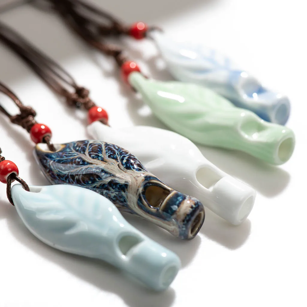 Bohemian Vintage Handmade Multicolored Leaf Whistle Necklace Ceramic Beads Adjustable Pendant Bulk Goods Wholesale 2X266