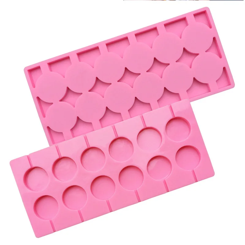 

12 Cells Silicone Lollipop Mold With Sticks Round Shape Chocolate Fondant Mould DIY Cake Decor Kitchen Bakeware Accessories