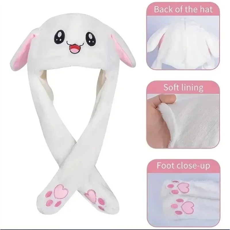 Niedlicher, am Ohr beweglicher LED-Hasenhut, leuchtende, weiche Kopfbedeckung für Frauen und Mädchen, Party, Cosplay, Urlaub, Alltag, Zuhause, Spaß, verstellbar, langlebig