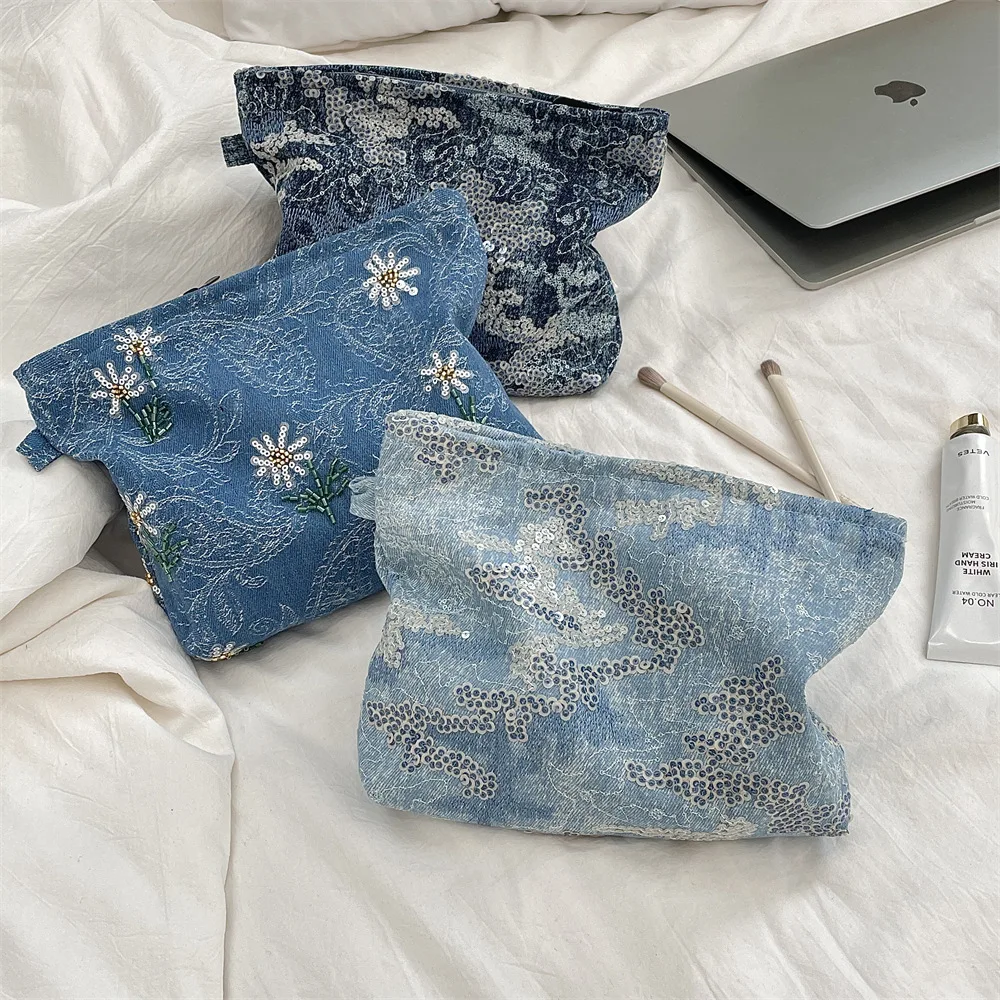 

Женские косметички, холщовая сумка с вышивкой и блестками, органайзер, большая вместительная органайзер Para Viaje, женская косметичка, косметичка