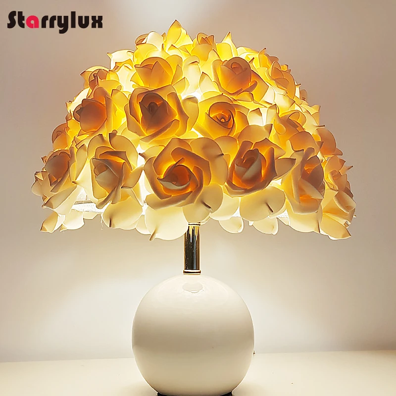 Creative Ceramic Umbrella Rose LED Table Lamp - Nordic Bedside Decor, Warm White Light, Gift Idea