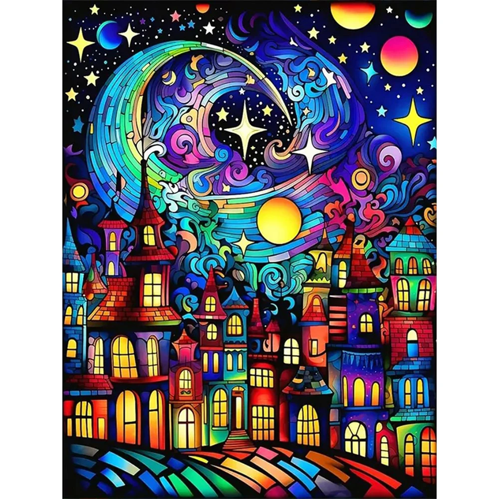 DIY الماس اللوحة النجوم ليلة المدينة نمط ديكور المنزل كامل جولة الماس الفسيفساء يدويا الإبداعية هدية #1