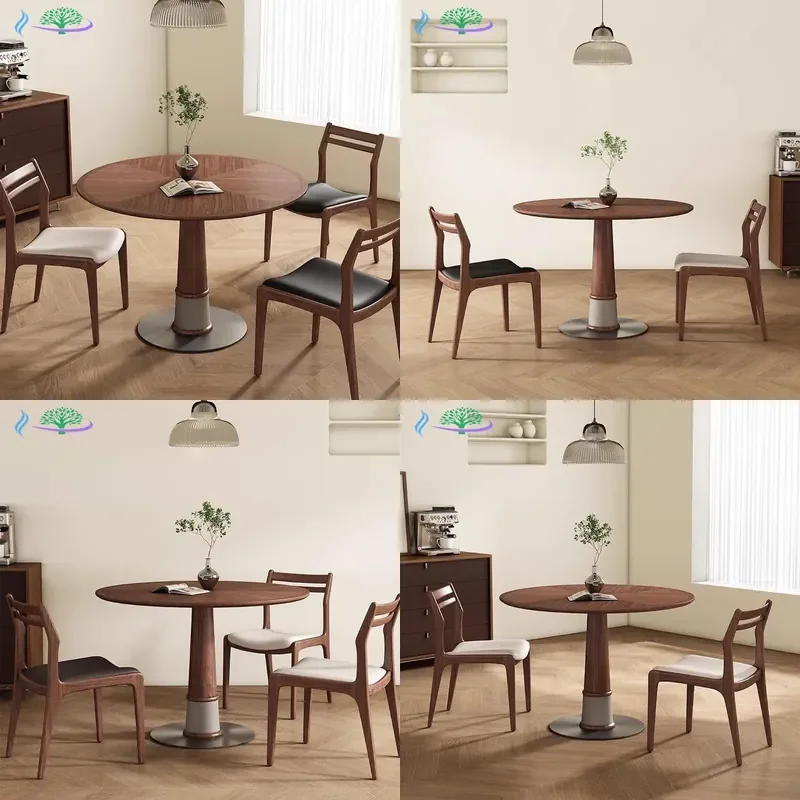 North American Light Luxury Round Dining Table Nordic Walnut Solid Wood Antique Style Simple Household Table for Small