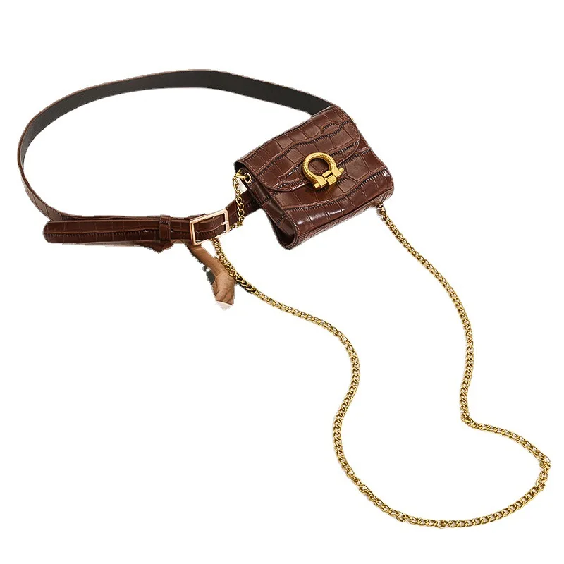 New Versatile Fashionable Waist Bag Belt for Women PU Material Casual Crocodile Pattern Chain Small Bag Belt Jeans Decoration