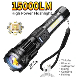 Outdoor Portable Strong Flashlight USB Charging Lighting 2600mAh White Laser Torch with COB Work Light Fishing Camping Lamp