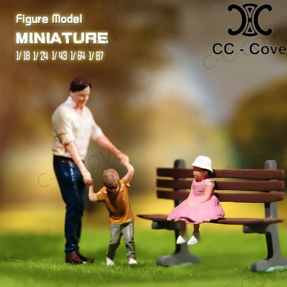 Painted Miniatures 1/18 1/24 1/43 1/64 1/87 A Father Playing With His Child Unpainted Figure Model Toys View Decoration