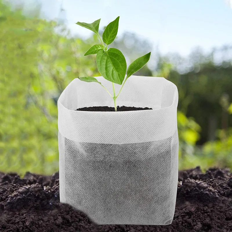 Bolsa de vivero biodegradable, bolsas de cultivo de plantas, semillas de tela no tejida para sembrar macetas para el hogar, accesorios de jardín, herramientas, 100 Uds.