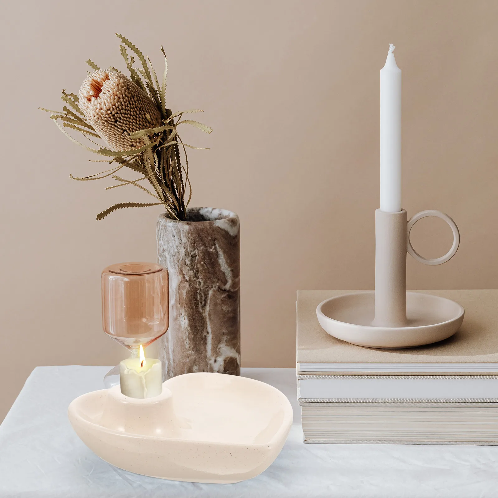 

Ceramic Heart Shape Taper Holder Decorative Table Centerpiece Stand Desktop Home Decor Candlestick Holders