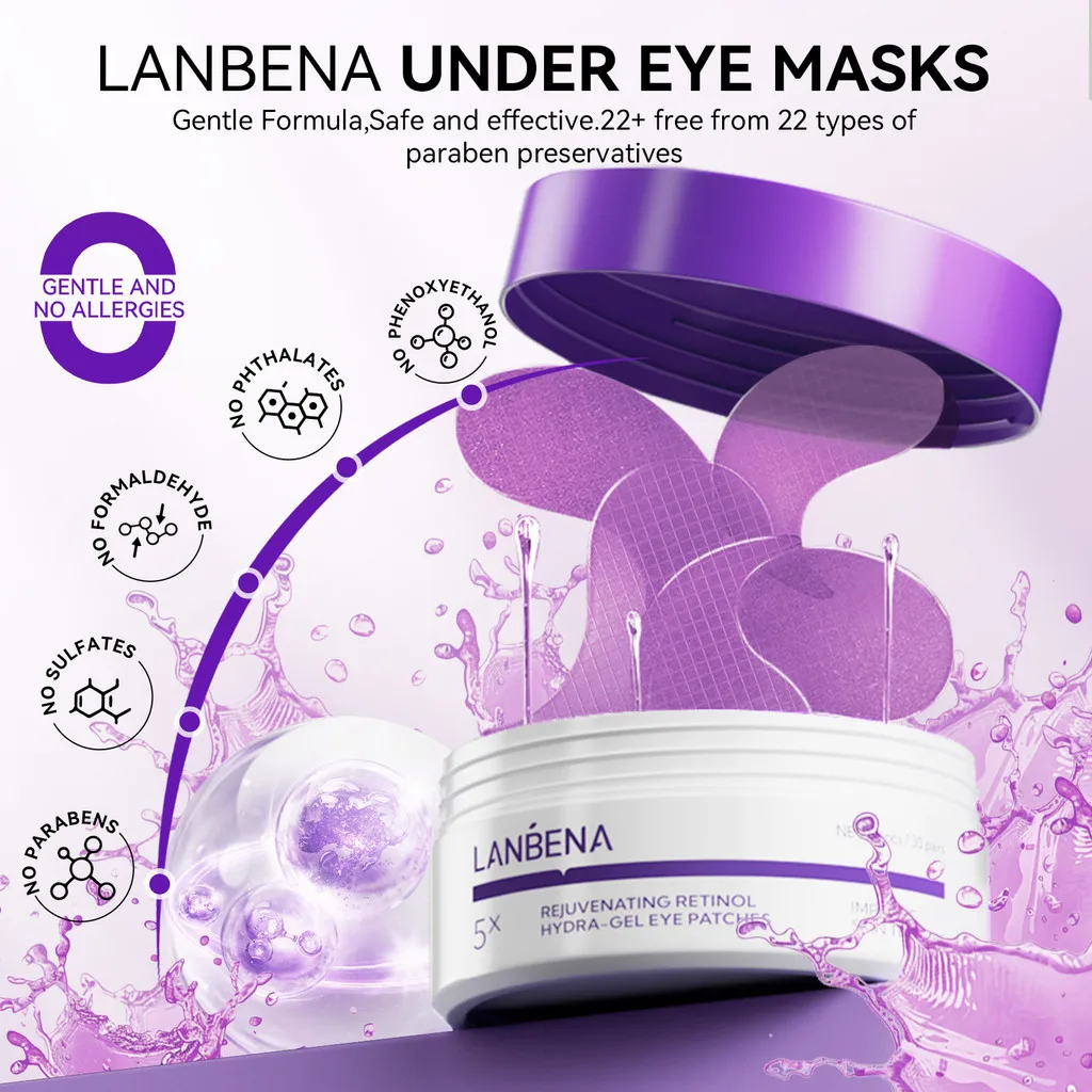 LANBENA  5X Retinol Collagen Eye Mask Dark Circle Puffiness Eye Bag Anti-Aging Wrinkle Firming Skin Care 80g(60pcs）