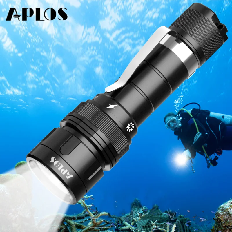 

APLOS AP10 Diving Flashlight 300m Underwater Professional Underwater Torch IP68 Waterproof Rating Lamp Using 18650 Battery 5000K