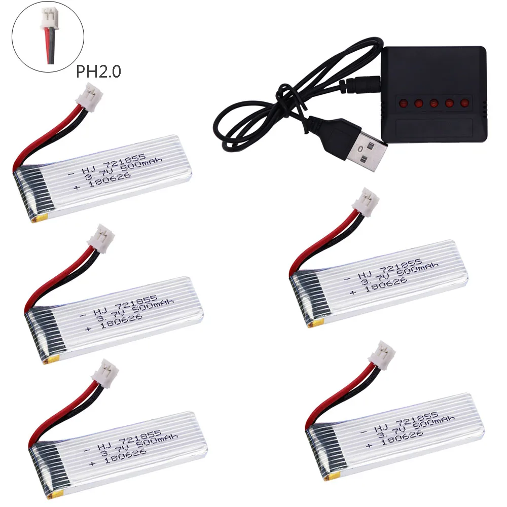 Lipo Battery 1S 3.7V 3.8V 500mAh 721855 30C 1S PH2.0 Plug with charger for Indoor Racing Drone Toys 3.7V high quality batteries