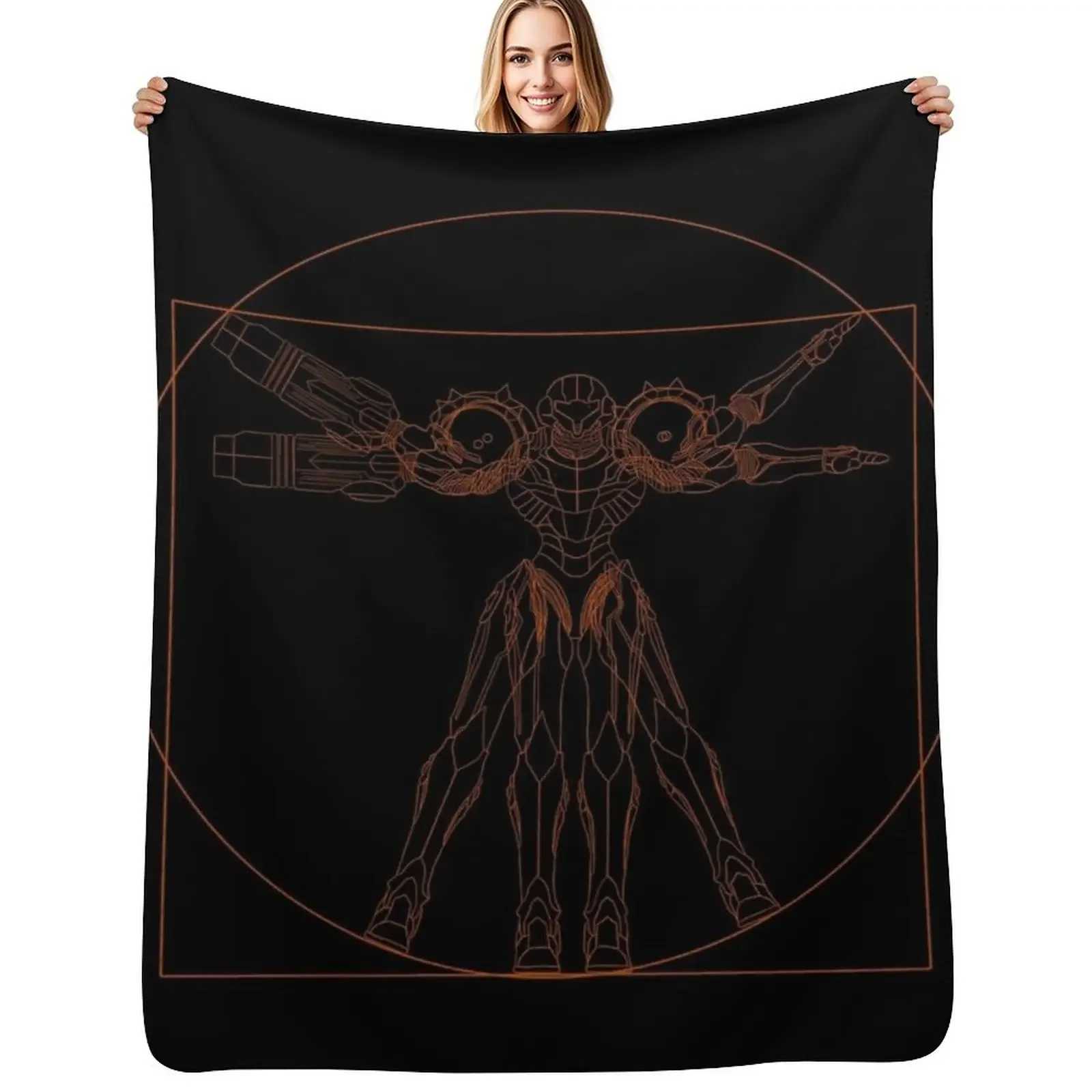

Vitruvian Samus Metroid Da Vinci Sketch Orange Print Throw Blanket Luxury Designer Thin Weighted Blanket