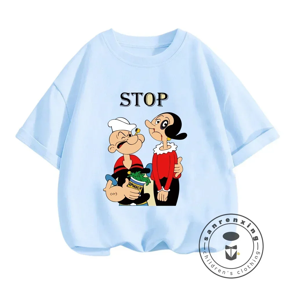 Popeye the Sailor Summer Hits Fashionable T-shirts for Boys and Girls Soft Hip-Hop Style Affordable Casual Kids' Wear Age 3-14