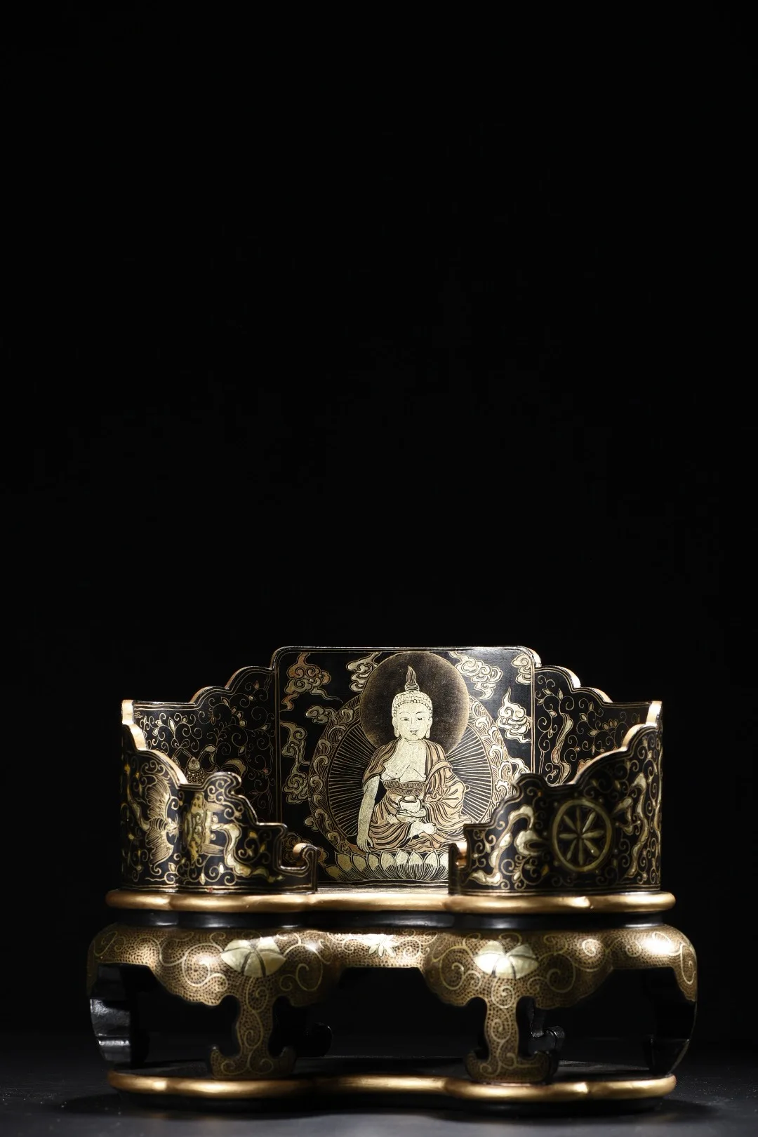 Old Wood Lacquerware Outline in gold Prajnaparamita Heart Sutra Buddha Seat Buddha base Buddhist Niche Worship Hall Town house