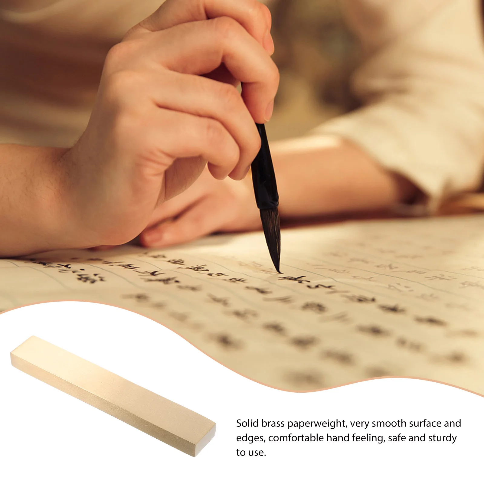 

Brass Paperweight Chinese Calligraphy Weight Smooth Rectangular Desktop Decor For Office Home Writing Practice Ornament