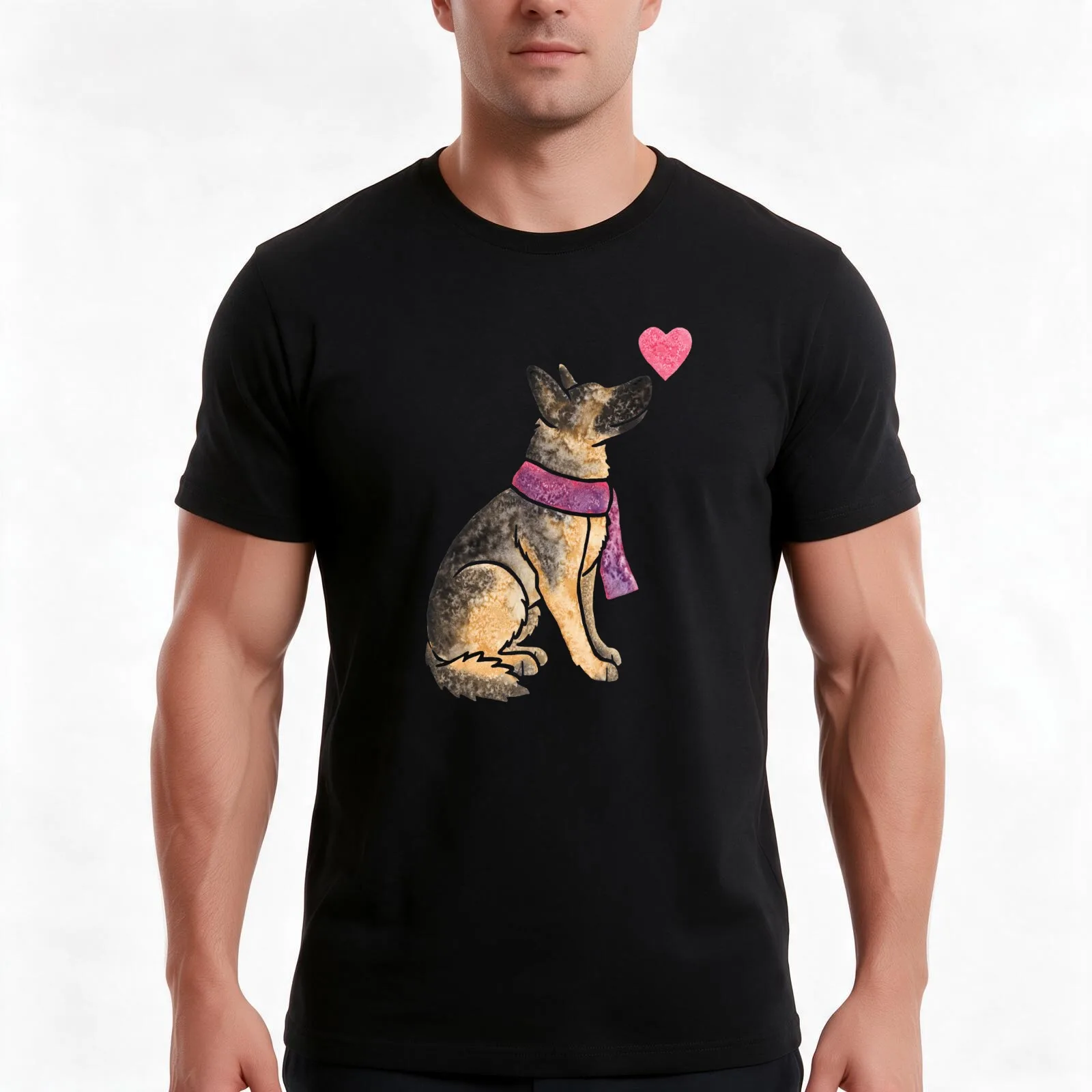 Watercolour German Shepherd T-Shirt, Summer Casual Cotton Tee, Oversized Streetwear Tops, Vintage Graphic Print, 100% Cotton