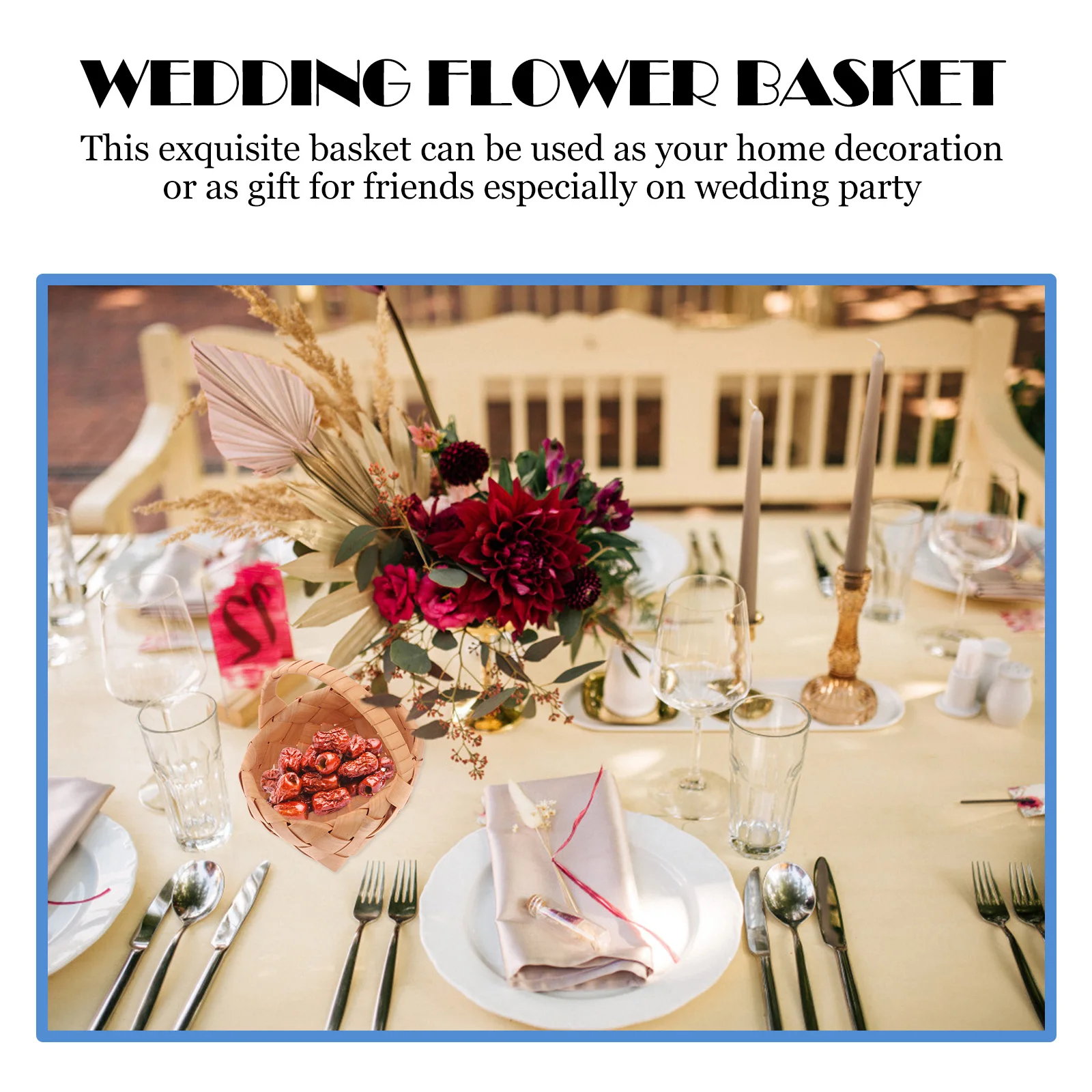 

2 pcs Weaving Storage Wooden Handheld Tote Basket Wedding Gift Container Picnic Sundries Organizer Natural Wood