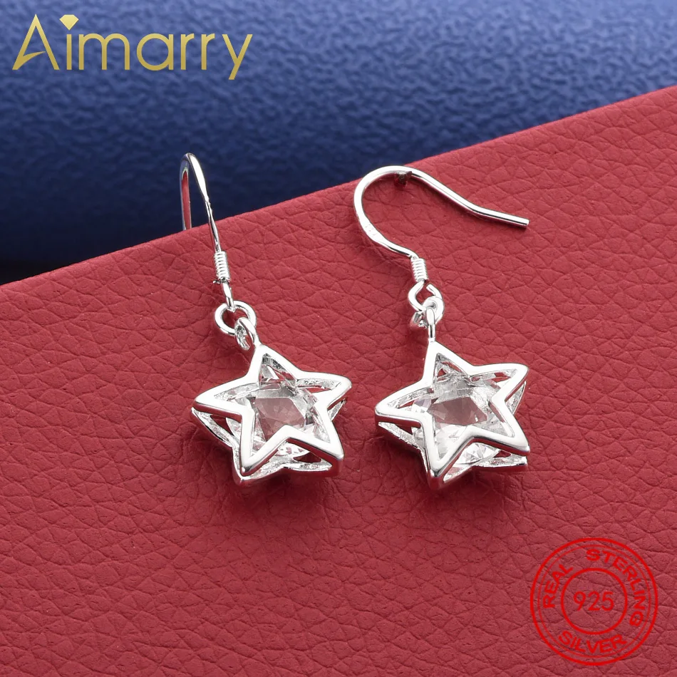 Jewelrytop Store 925 Sterling Silver Classic Star Zircon Earrings Charm For Women Jewelry Fashion Wedding Engagement Party Gift