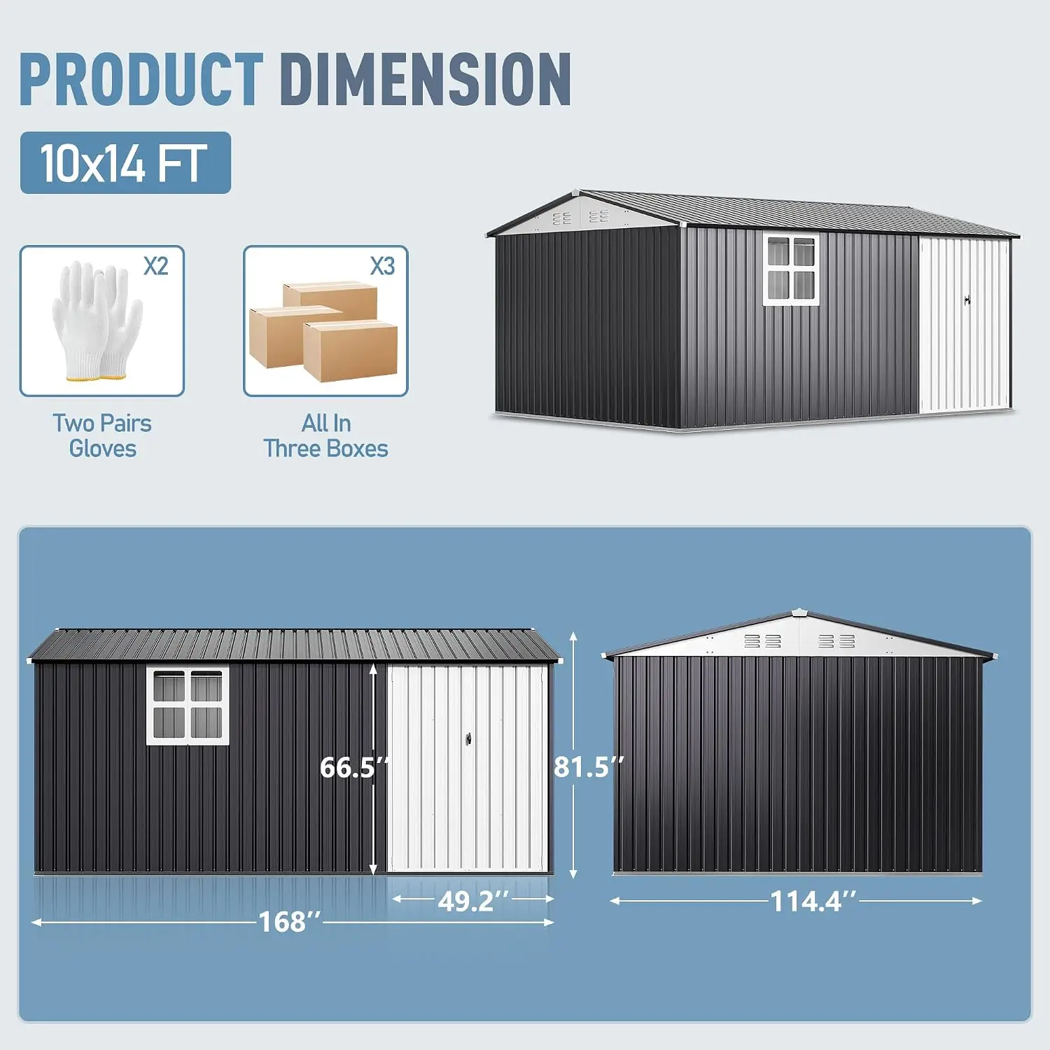 10x14 FT Outdoor Storage Metal Shed with Window, Black, Customized