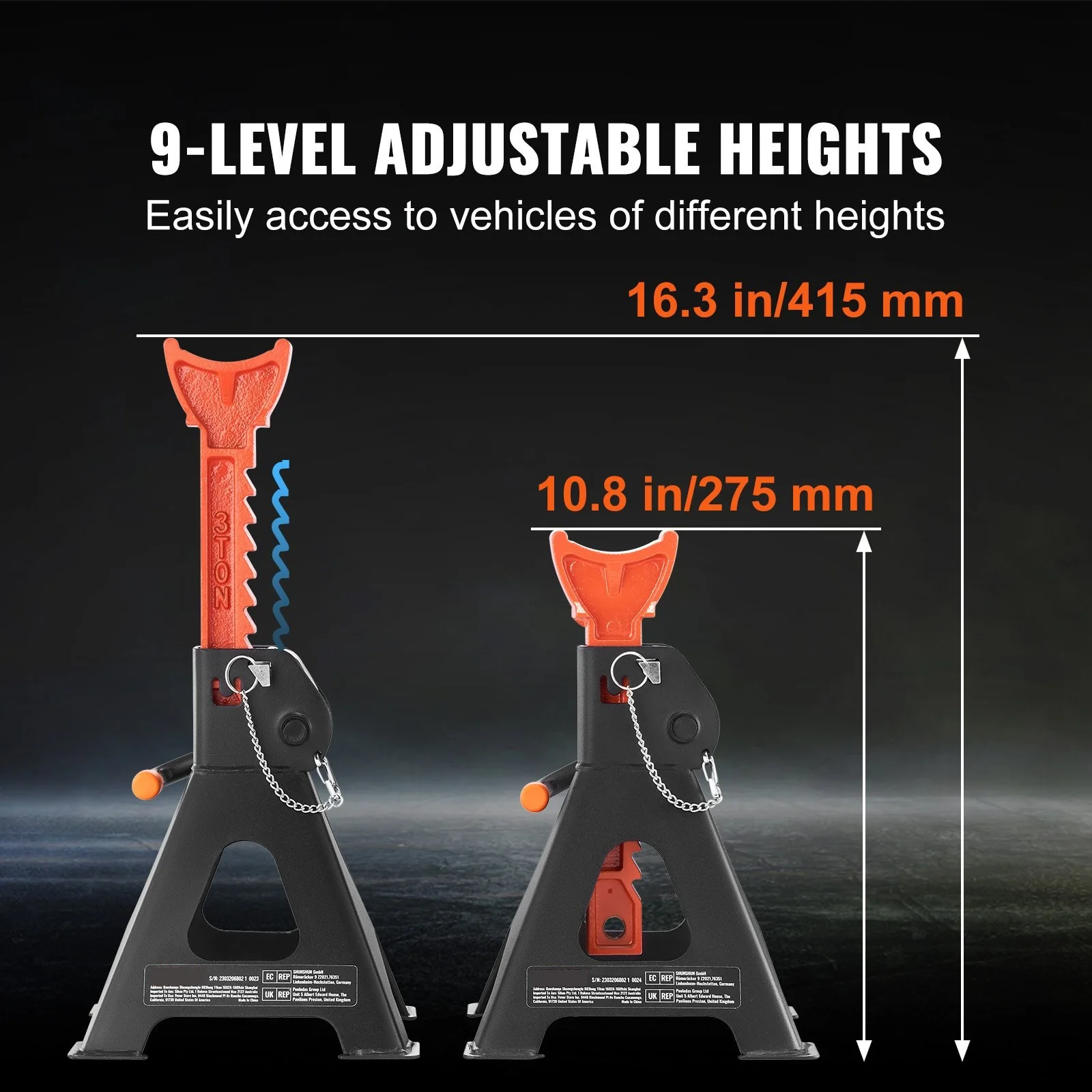 Jack Stands, 3 Ton (6000 lbs) Car Jack Stands Double Locking, 10.8-16.3 inch Adjustable Height, for lifting SUV, Truck,Car