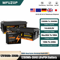 MFUZOP 12V 100Ah 200Ah 300Ah LiFePO4 Battery Intelligent BMS System 1280Wh 2560Wh 3840Wh Deep Cycle for Solar Storage System