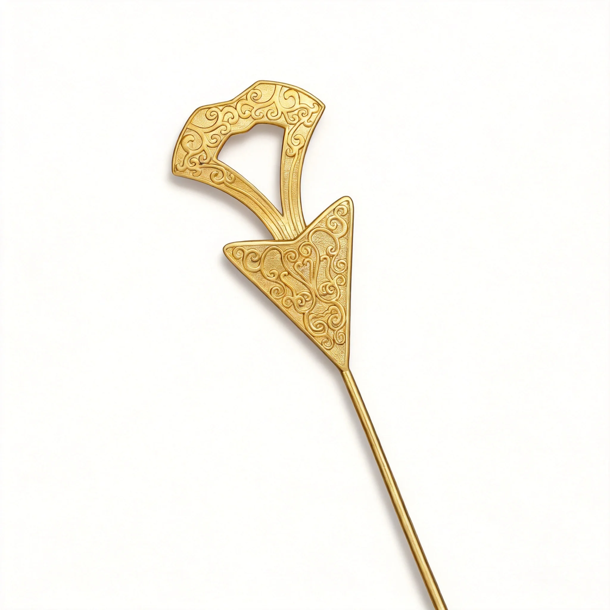 Vintage Chinese Tang Dynasty Gold Plated Double Sided Engraved Floral Pattern Lucky Hairpin Hanfu Costume Accessory Auspicious
