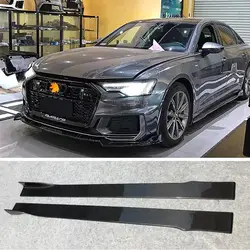 For Audi A6 S6 RS6 C8 2019 2020 2021 2022 2023 Real Carbon Fiber Body Side Skirt Kit Lip Spoiler High Quality Splitters