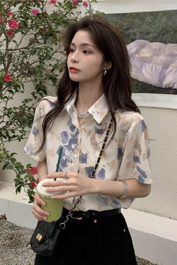 

Летняя свободная рубашка больших размеров с короткими рукавами и принтом в стиле гавани