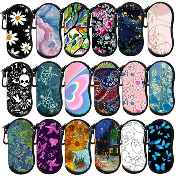 لطيف السلاحف البحرية نظارات الحالات غطاء النظارات الشمسية حالة النظارات الطبية مربع مع سستة فان جوخ الزهور المحمولة النظارات الحالات