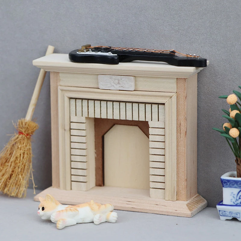 1:12 Dollhouse Miniature Fireplace DIY Unpainted Fireplace Furniture Model Decor Toy Doll House Accessories