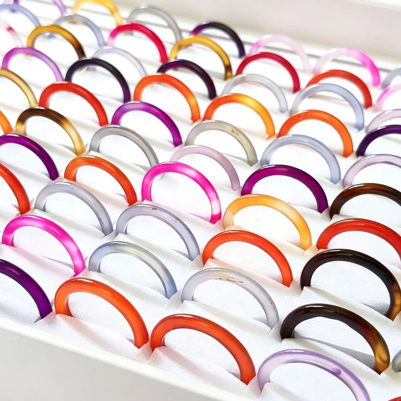 Size 8-10  Multicolor Carnelian Agatee Women Girls Thin Rings Lots Mixed Colors Bulk Packs Fashion Jewelry Wholesale