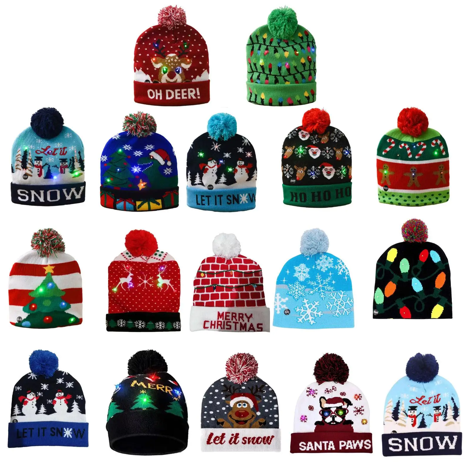 Christmas Beanie Knitting Hat LED Christmas Knitted Hat for Holiday Indoor Outdoor New Year Celebration Party Favors Supplies