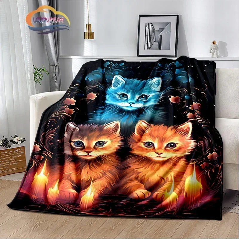 Cute Cartoon Cat Blanket Animal Soft Comfortable Art Warm All Seasons Blanket Suitable for Sofa Bed Cover Office Carpet