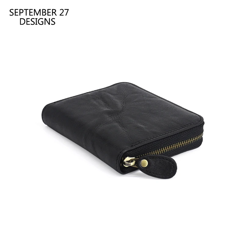 Zipper Short Wallet Genuine Leather Luxury Men Clutch Wrinkled Cowhide Male Storage Coin Pouch Credit Card Purses