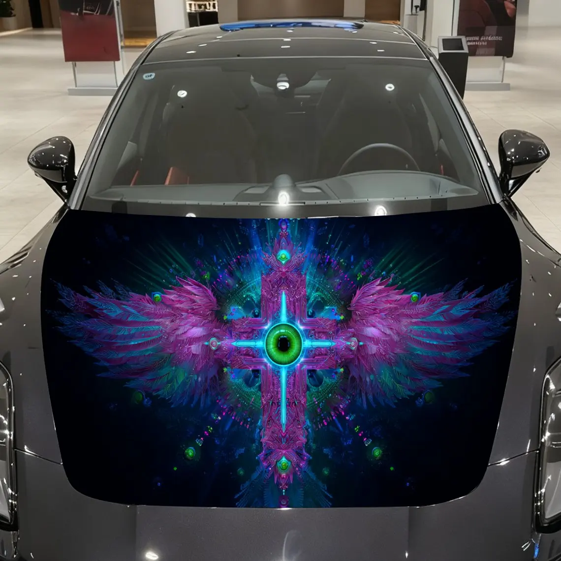 

Colorful Cross with Wings Pattern car hood stickers, waterproof self-adhesive, scratch resistant, easy to stick, durable car PVC