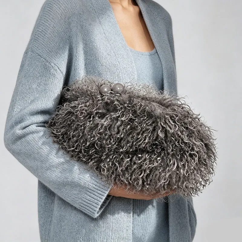 women-new-faux-fur-kisslock-clutch-evening-bagfashion-winter-warm-dark-grey-fuzzy-fur-pouch-bag-chain-shoulder-crossbody-bag