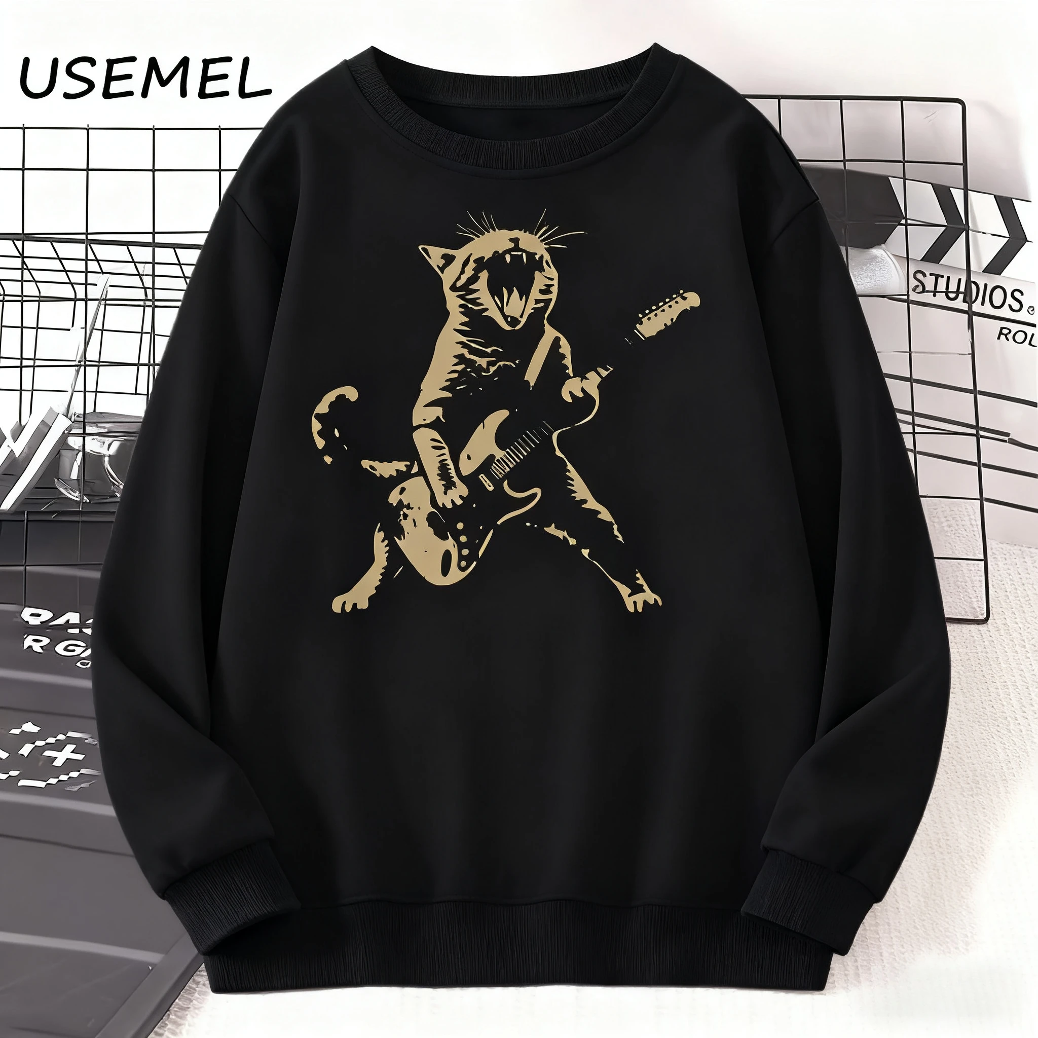 

Осенне-зимняя мужская и женская спортивная одежда с длинными рукавами и принтом рок-кота, повседневная свободная уличная спортивная одежда для тренировок