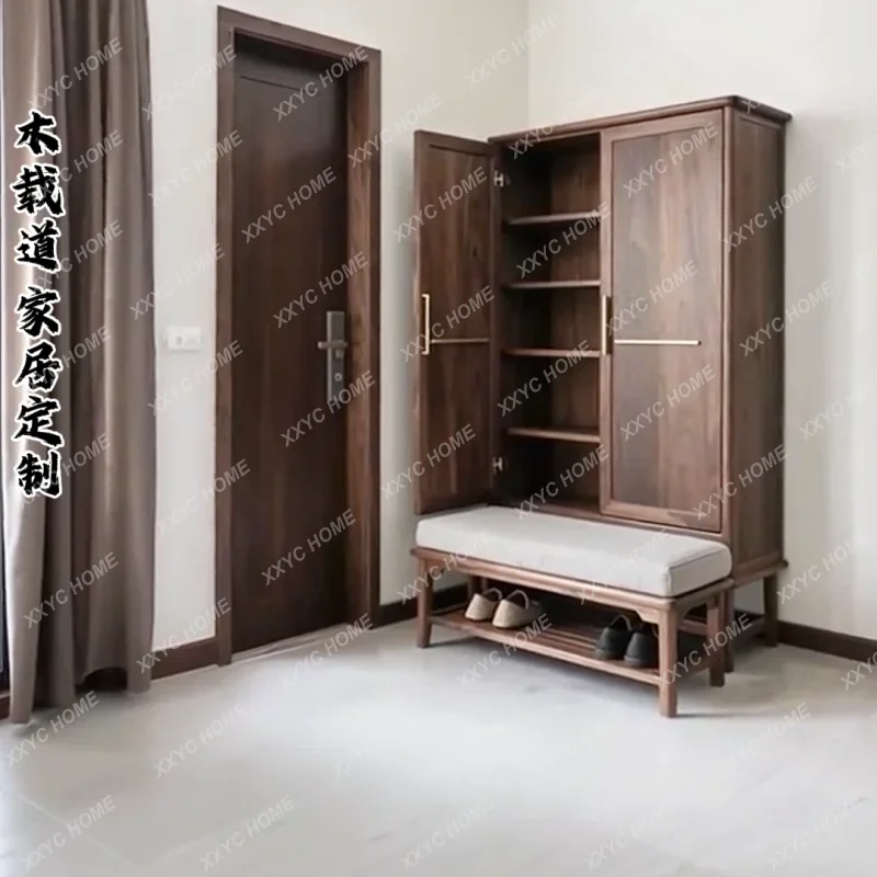 home storage cabinet integrated against the wall household North American black walnut