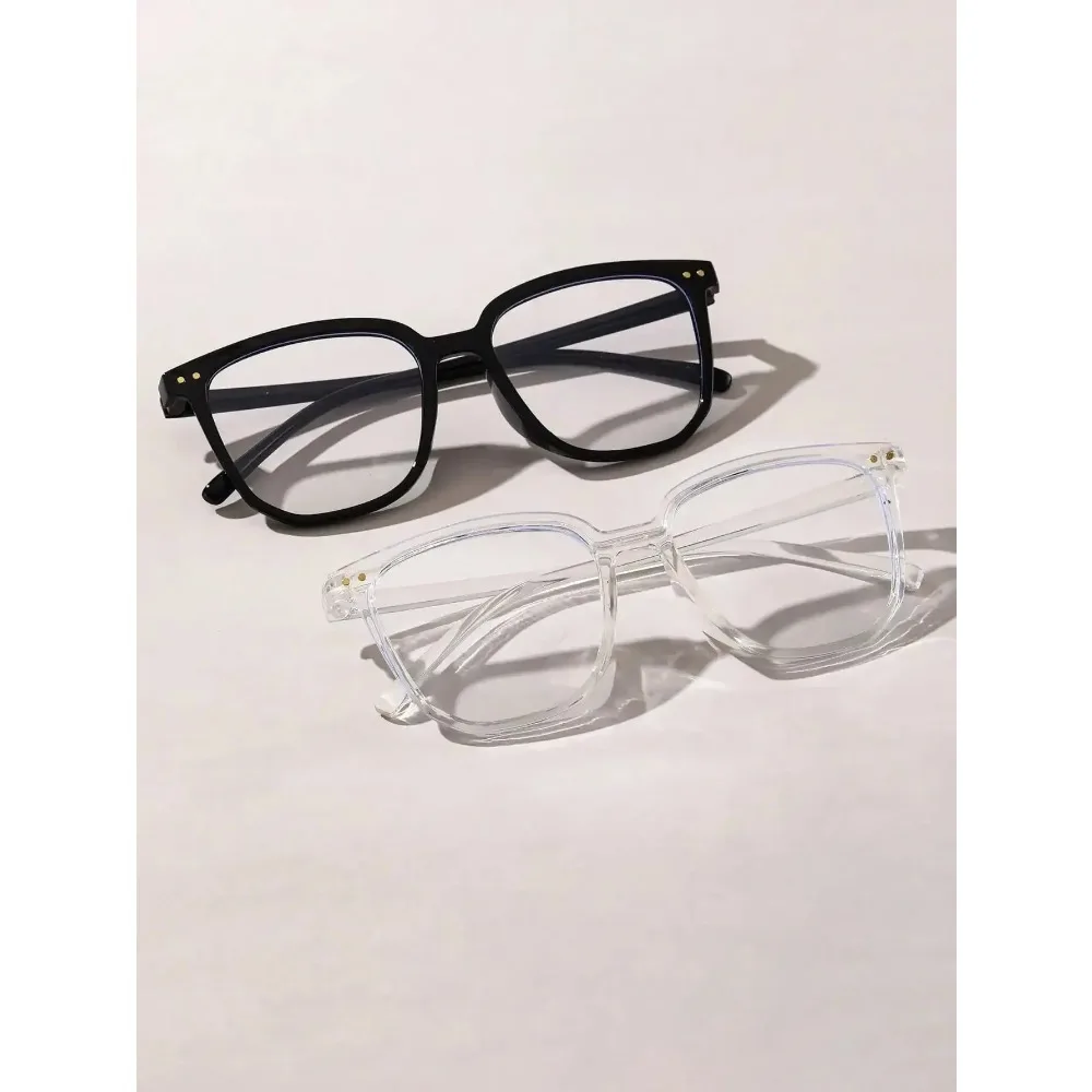 

2pcs Women Men Classic Square Frame Glasses School Eyewear For Daily Life Clothing Accessories