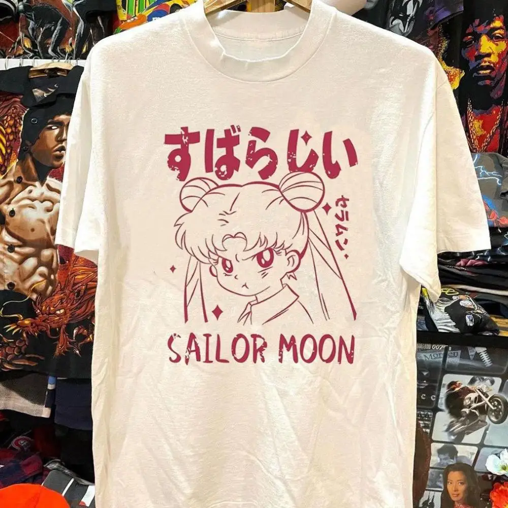 Anime Sailor Moon Pattern T-Shirts Women Casual Short Sleeve Tees Summer Trendy Men's and Women's T-Shirt Tops Streetwear Girl